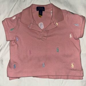 Polo by Ralph Lauren Kids Polo Shirt in Pink with Multicolor Embroidery